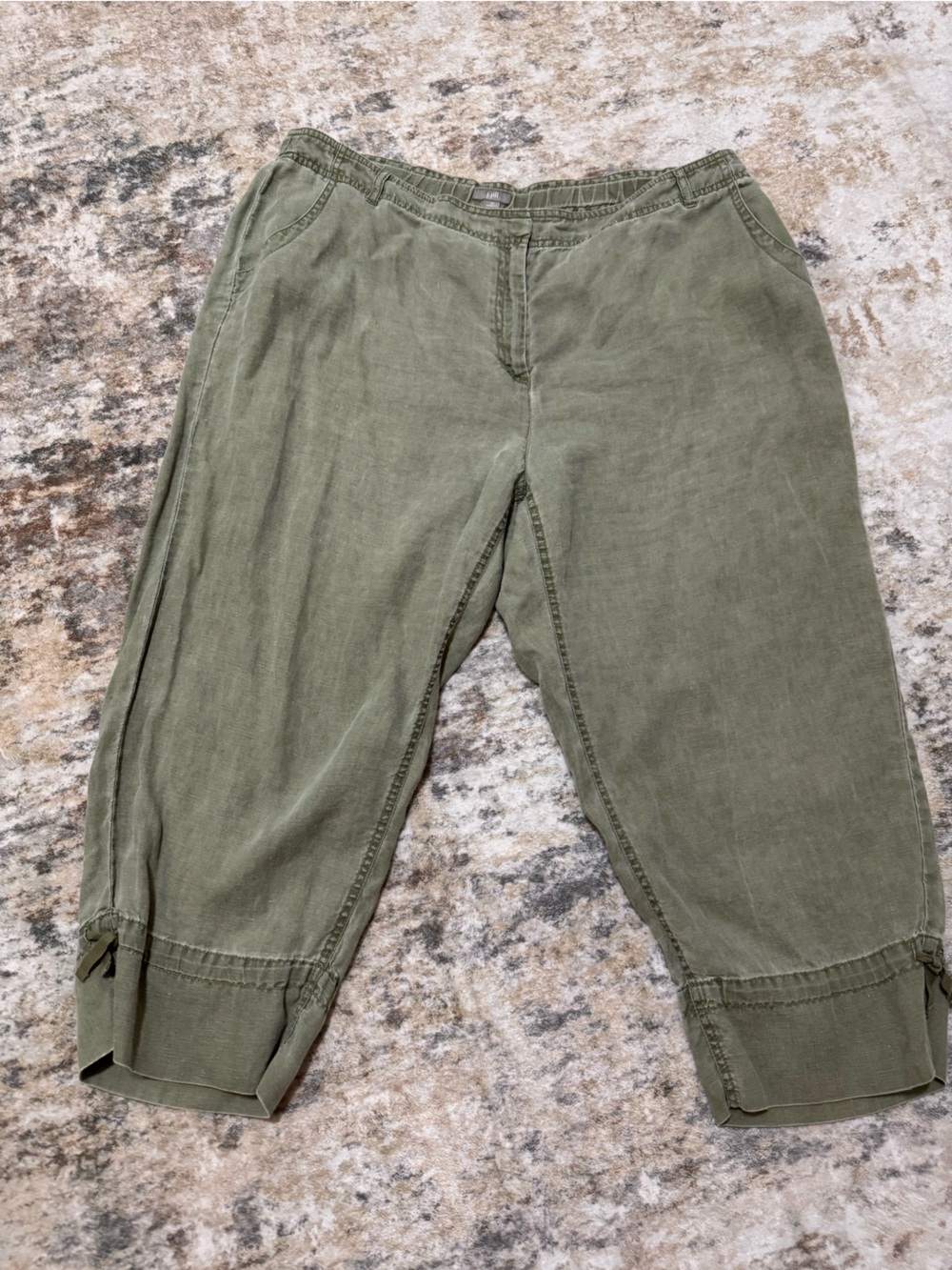 J Jill 100% Linen Relaxed Olive Green Women's Crop Capris Plus size